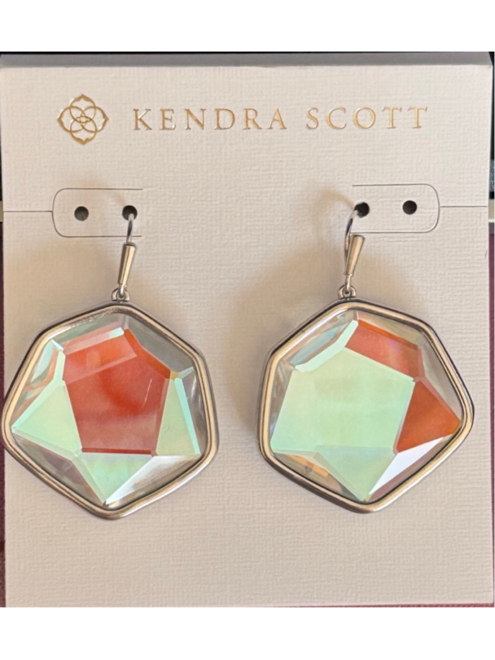 New Kendra Scott rhodium and dichroic glass drop earrings - Picture 2 of 7